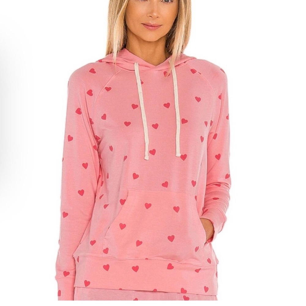 Stripe & Stare Hoodie in Heart Throb (Pink Heart Print)